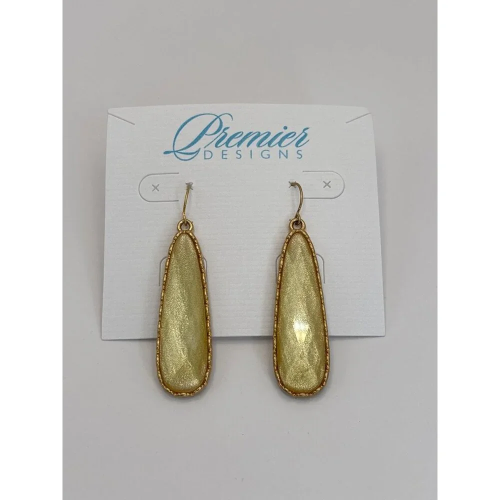 Premier Designs Gold Tone Elongated Shimmer Stone Dangle Earrings New